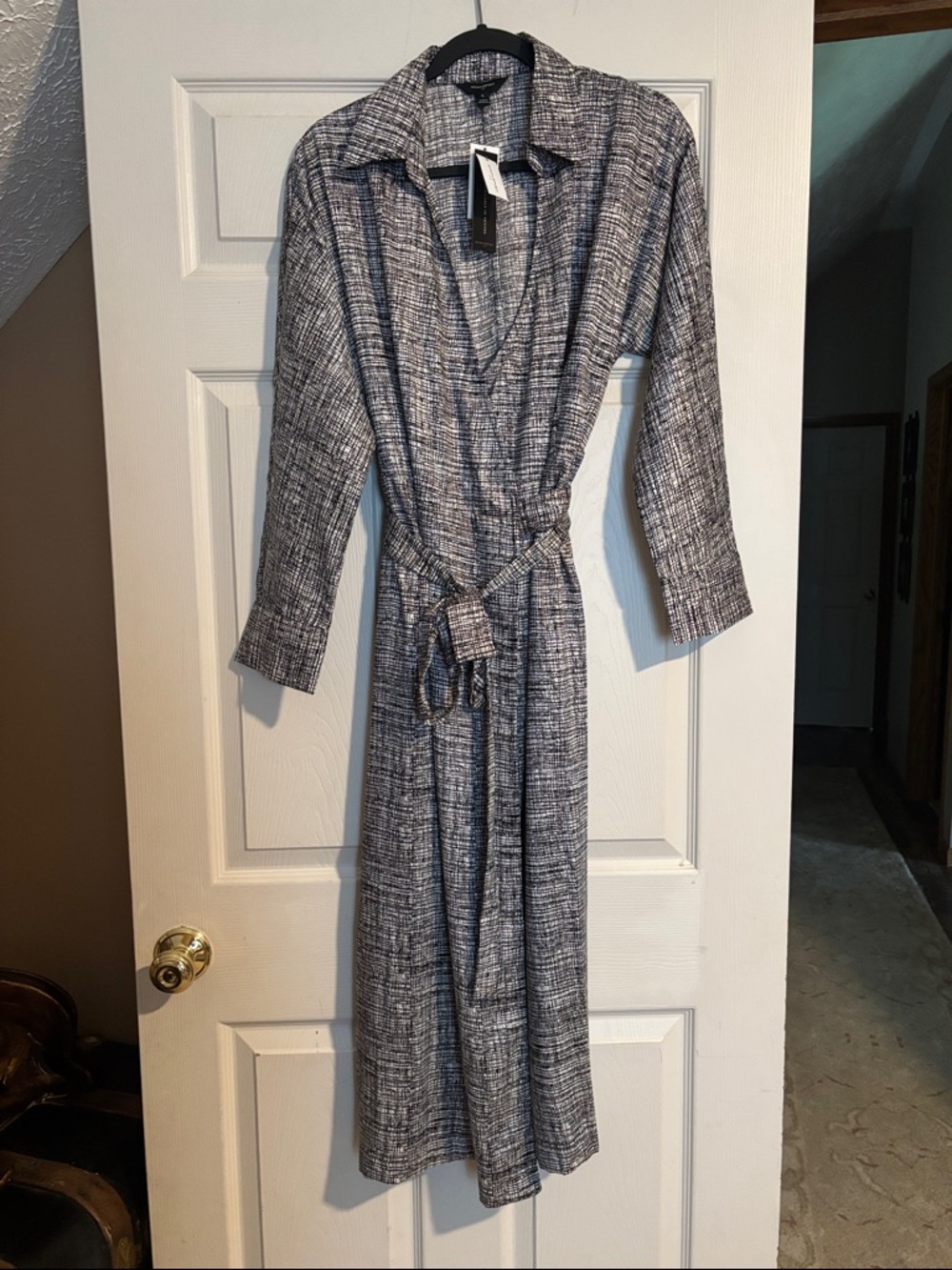 Banana Republic Factory Black and White Midi Wrap Dress